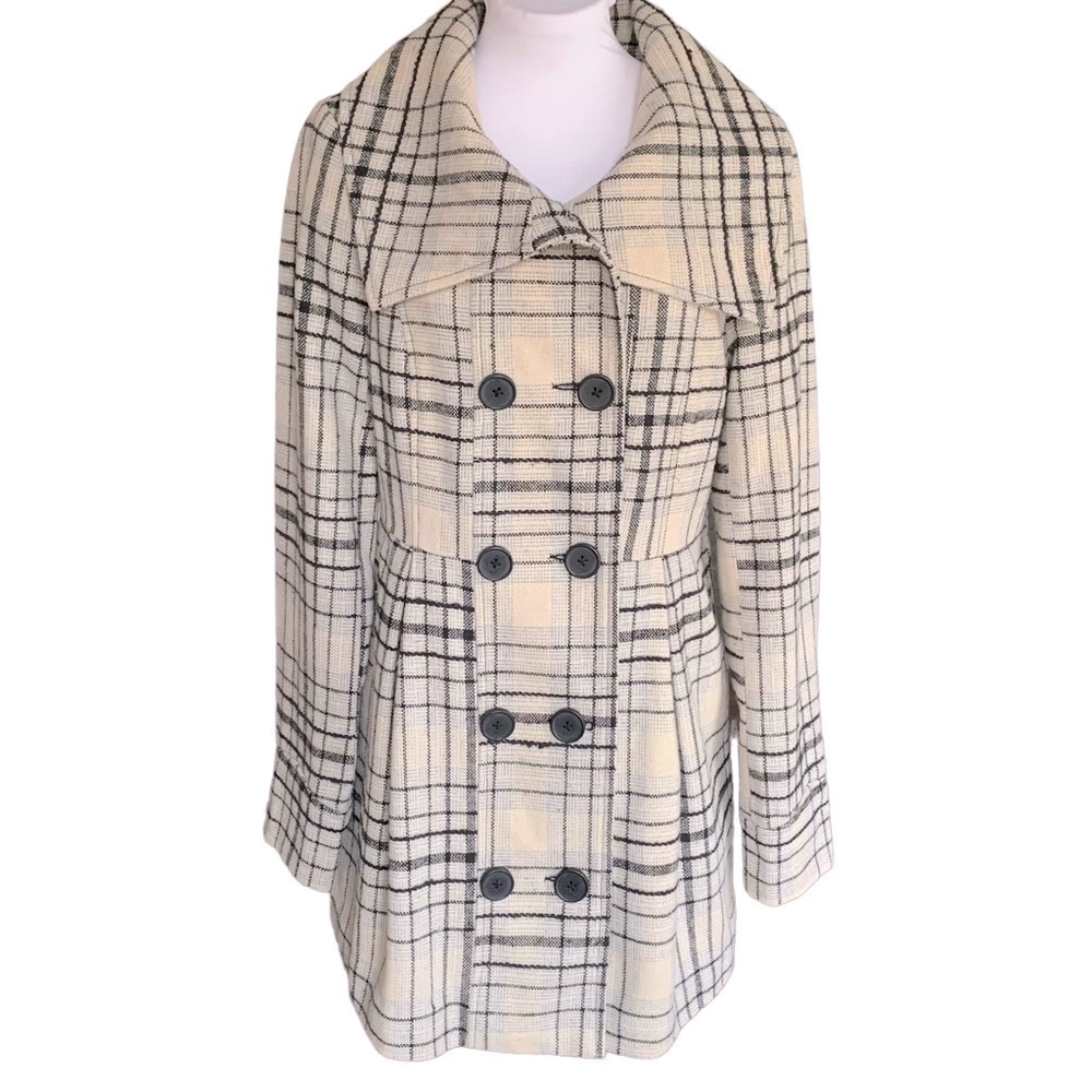 Jack BB Dakota Preppy Light Academia Fit & Flare Double Breasted Plaid Coat Sz M